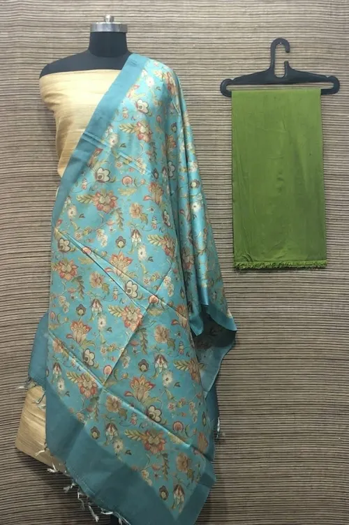 Elegant Ghicha Tussar Silk Plain Suit Material – Handwoven Natural Texture